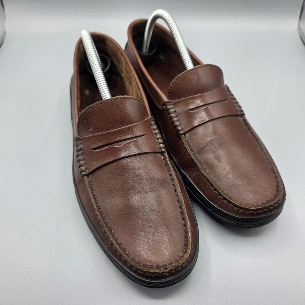 Tods Penny Loafer Mens 9 UK 10.5 US Brown Leather Moc Toe Slip On Comfort Preppy